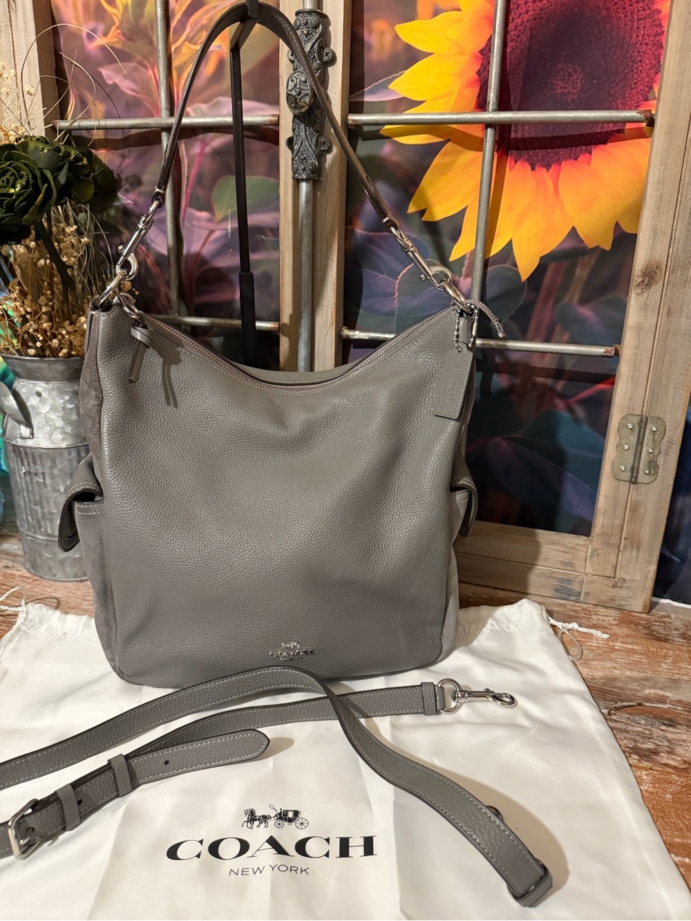 Coach Leather and Suede Penny Shoulder Bag